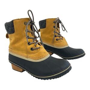 Sorel Women’s Size 8 Slimpack II Lace up Waterproof Leather Boots Elk/Black